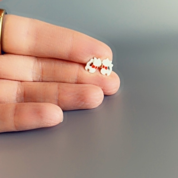 Sterling Silver Enamel Kitty Cat Studs - Picture 7 of 9